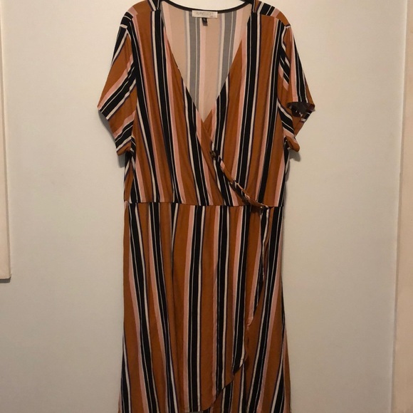 Planet Gold Plus Striped Faux-Wrap Dress Orange 3X - Picture 1 of 7